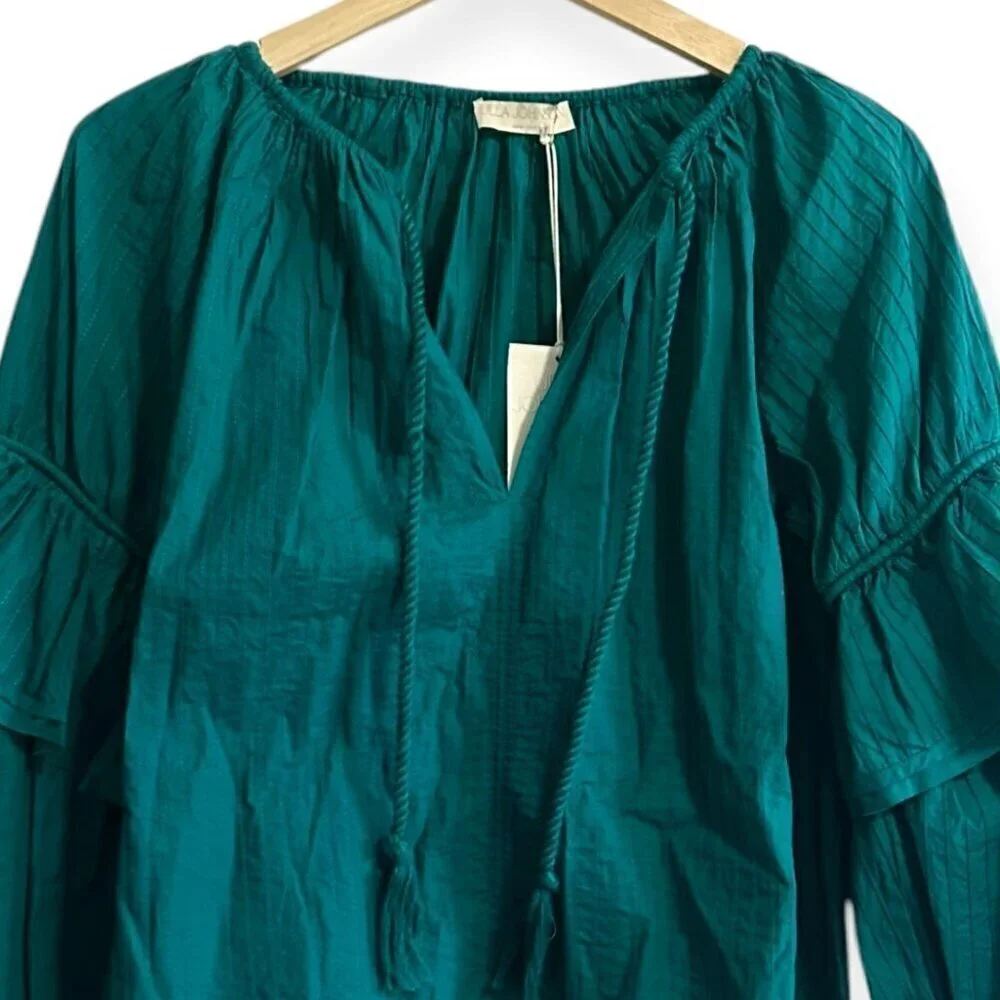 Ulla Johnson Concetta Cotton Blouse, Size 2, Color Verdigris, puff sleeves, NWT